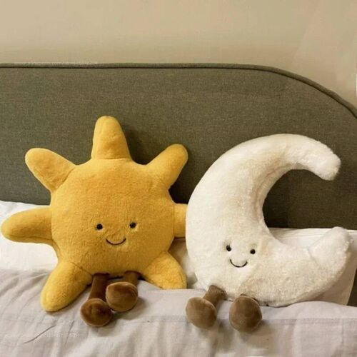 Smile Face Moon Yellow Sun Plushie Cushion Stuffed Cute Weat
