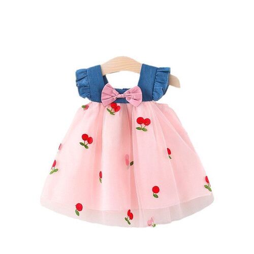1417 Kids Princess Dress Childrens Denim Mesh Dress Drop Shi