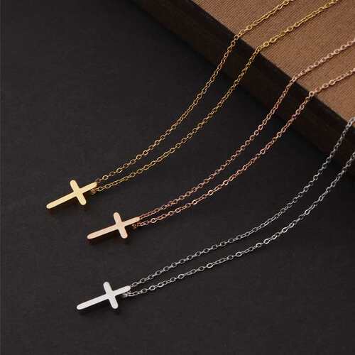 Mirror Stainless Steel Exquisite Small Hole Bead Cross Neckl