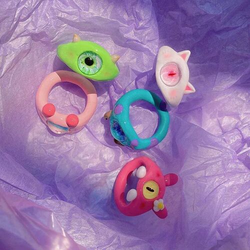 Punk eyes ring Cute Green Monster Ring For Women Fashion Swe