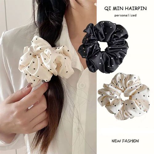 1Pcs Silk Scrunchies For Hair Simulation Silk Polka Dot Larg