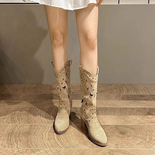 Hollow Embroidered Vintage Western Boots Women 2023 Autumn C