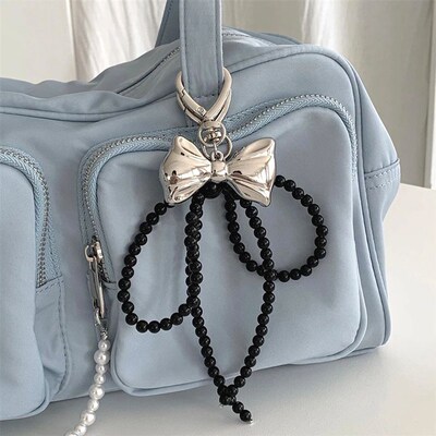 Y2K Korean Cute Beaded Pearl Bowknot Keychain for Women Girl