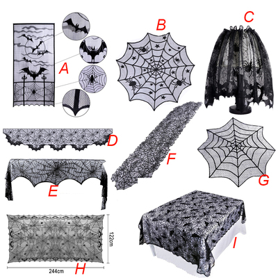 Hallowen Spider Tablecloth Black Lace Cobweb Fireplace Cover