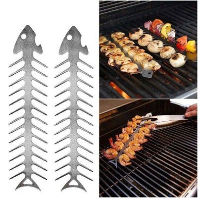 Metal Roaster Fork Reusable Fishbone Shape Barbecue Skewer