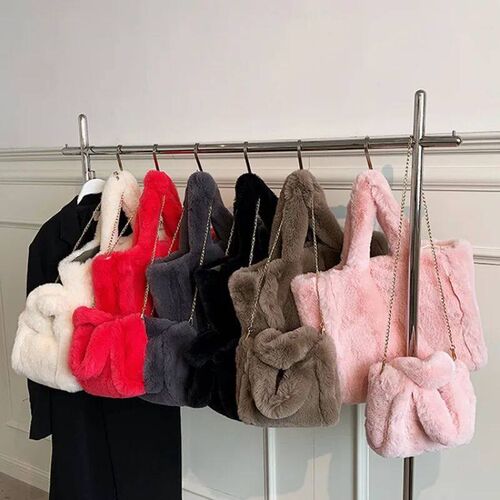 Winter New Plush Tote Bag Womens Bag 2023 Fashion High Capa