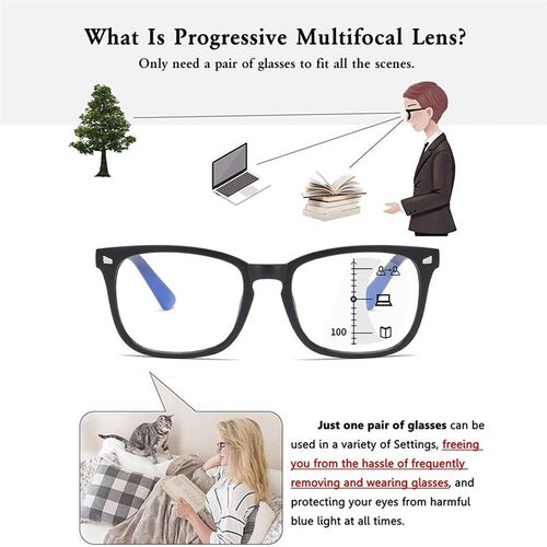 CRIXALIS Square Multifocal Progressive Reading Glasses Men F