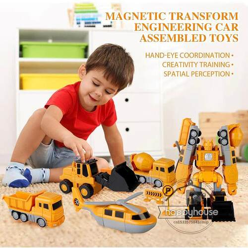 Magnetic Transform Engineering Car Assembled Toys for Toddle