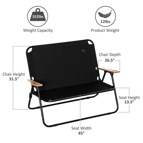 Double Folding Chair Loveseat Camping Chair with Armrests &