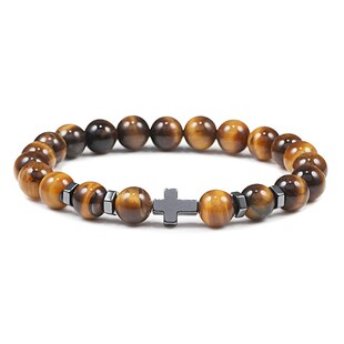 Prayer Men Natural Stone Wood Beads Rosary Hematite Cross Br