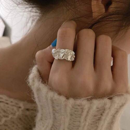 Irregular Pleated Ring for Women Men Open Rings Wide Trendy