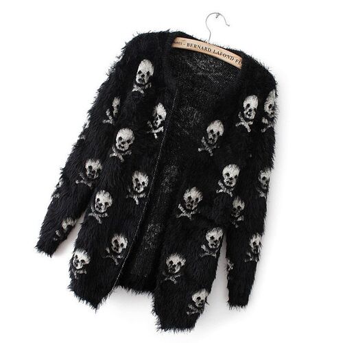 2021 Short Women Autumn Sweater Mohair Skulls Printing Femal
