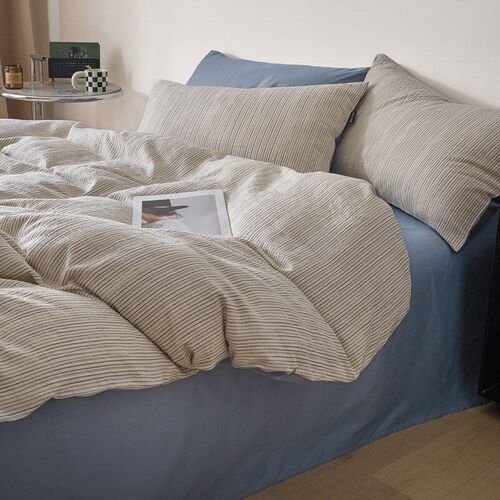100% Cotton Bedding Set Striped Bed Sheet Duvet Quilt Cover