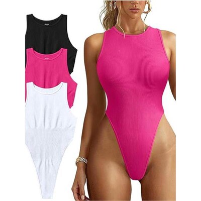 Ribbed sleeveless neck hanging jumpsuit 罗纹无袖挂脖连体衣女