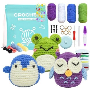 3Pcs Complete Crochet Kit Frog/Owl/Penguin Cute Animal Croch