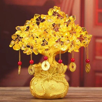 Lucky Tree Wealth Yellow Crystal Natural Money Ornaments Bon