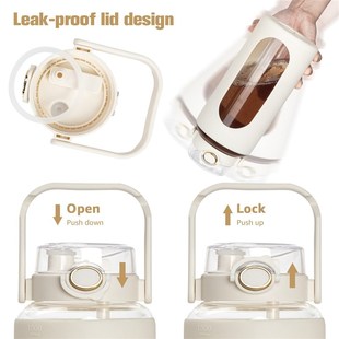 Glass half gallon water bottle with silicone cover and straw