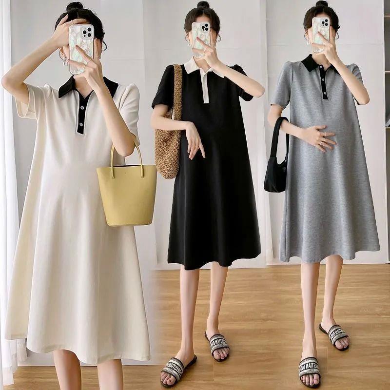 Summer Pregnant Women Dresses Maternity Lapel Dress Pregnanc图片