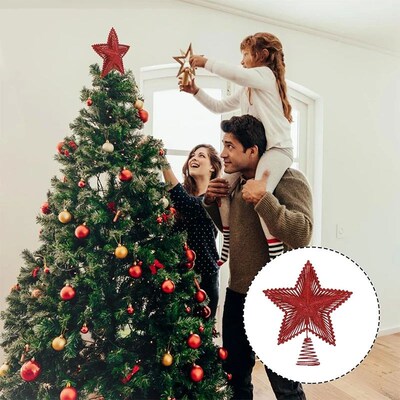 25cm Red Glitter Christmas Tree Topper Iron Star Christmas D