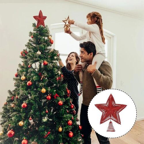 25cm Red Glitter Christmas Tree Topper Iron Star Christmas D