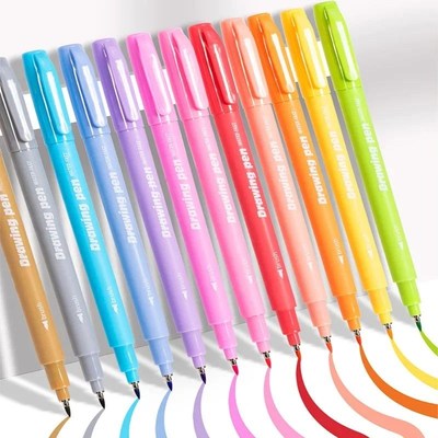 12 Pastel Colors Arts Calligraphy Brush Pen Brush Tip Marker