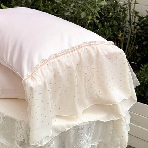 韩式蕾丝花边冰丝凉席四件粉色公主风空调席子三件1.8m床裙款