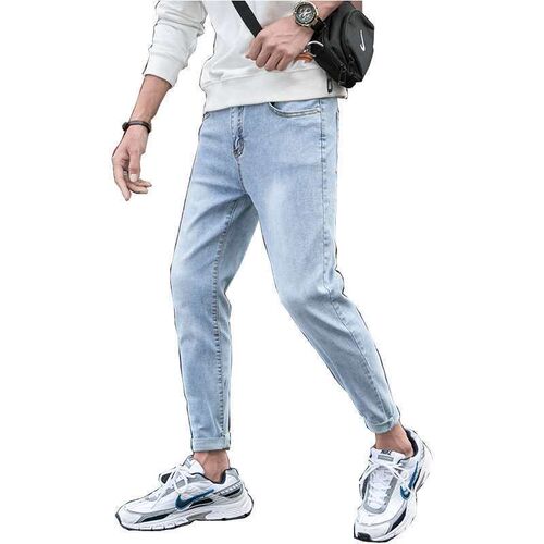 Autumn New Skinny Stetch Jeans Mens Slim-fit Nine-point Fas