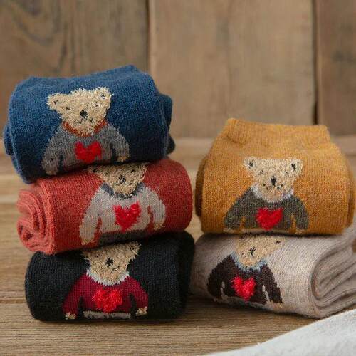 Cartoon Bear Socks Women Autumn Winter Thick Warm Socks Kore