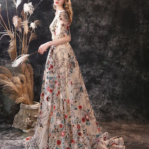 Floral Embroidery Evening Dresses 2023 Long Dress Colorful T