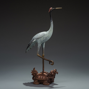 铜韵堂丨彩铜龟鹤吉祥摆件丹顶仙鹤祝寿贺礼家居客厅办公室装饰品