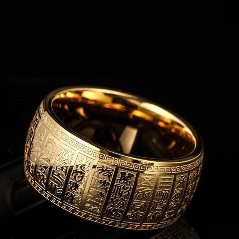 Simple Punk Wide 11mm Chinese Amulet Mantra Rune Stainless s - 实物图