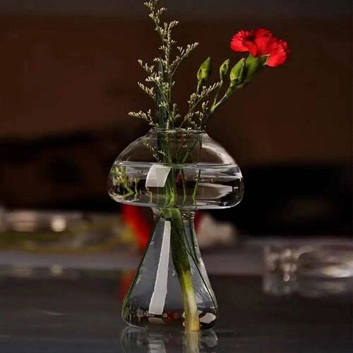 Cute Mushroom Shaped Glass Vase Desktop Transparent Glass Va