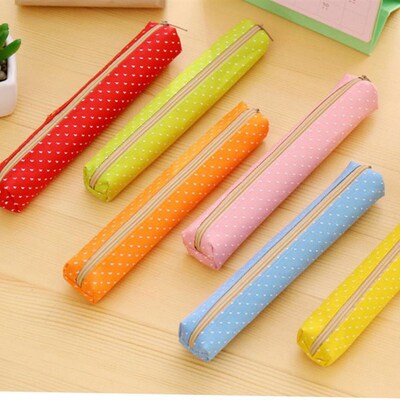 Strip Shape Pencil Bag Candy Color Dots Pencil Case Holder 1