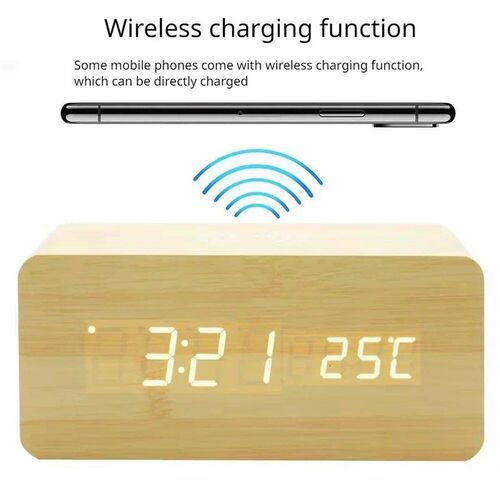 Modern Wooden Wood Digital LED Desk Alarm Clock Thermometer