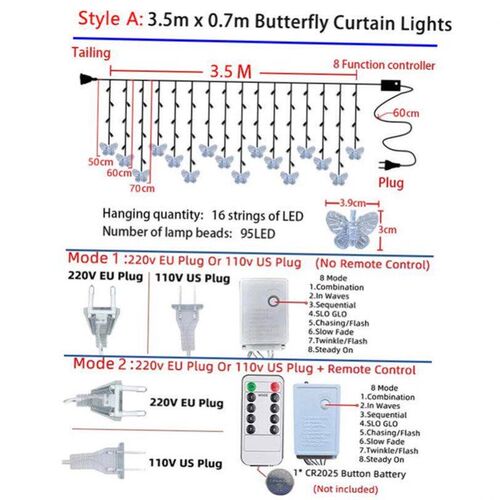 220V/110V Purple Pink Fairy Lights led Curtain String Light