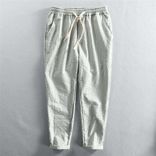 Spring New Mens Striped Ankle-length Pants Casual Loose Tet