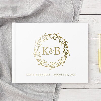 Personalised Wedding White Guest Book Custom Elegant Mr and