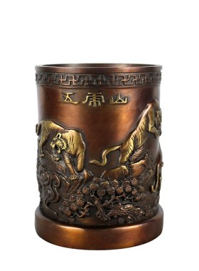 大仕缘 铜工艺品笔筒摆件商务送老师礼品 书房学习用品五虎笔筒