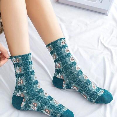5 Pairs of Retro Three-dimensional Relief Socks, WOMENS Med