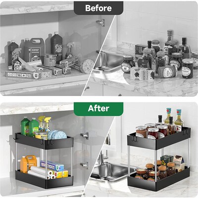 1/2 Pcs Under Sink Storage Organizer 2 Tier Drawer Multipurp