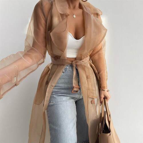 2022 Women Fashion See Through Outdoor Tops Lace Up Spring S