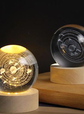 USB Power 3D Crystal Ball LED Night Lights Moon Galaxy Bedro