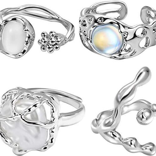 New fashion trend moonlight stone inlaid ring Light luxury o