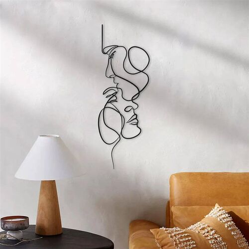 Black Metal Wall Art Minimalist Facial Line Wall Hanging Dec