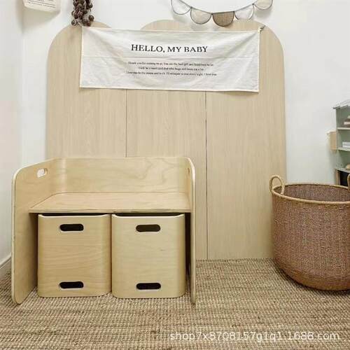 Childrens solid wood table and chair set; writing desk