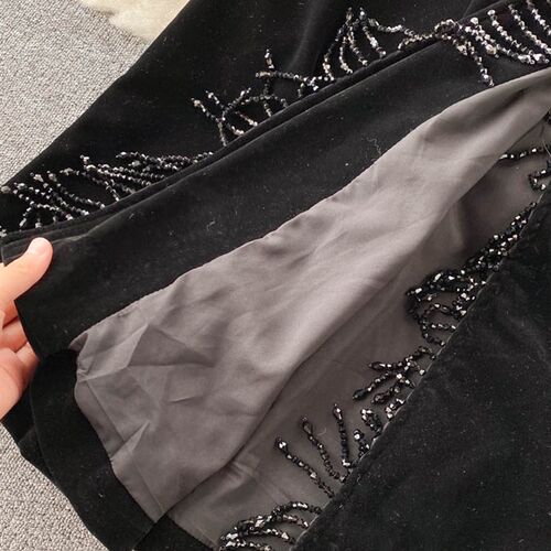 Autumn Winter Women Black Velvet Dress Vintage Bling Tassel