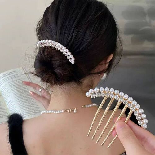 Pearl Water Diamond Metal Pan Hair Insert Comb Ball Head New
