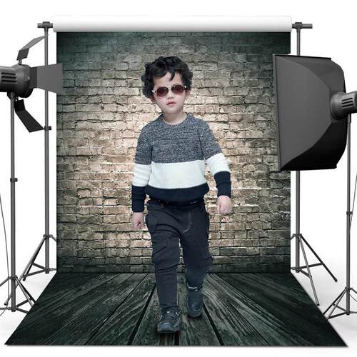 Shadowed Brick Wall Wooden Board Oil Painting Style Children