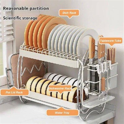 Kitchen Sink Dish Drainer 2 Tiers Storage Rack Storage