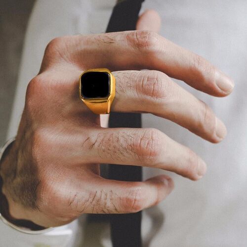 Man Ring Black Carnelian Signet Rings Stainless Steel Square